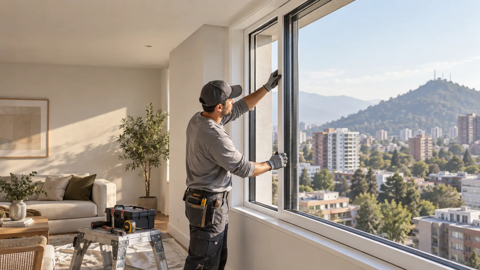 Instalación de ventanas de aluminio y PVC en una vivienda en Santiago.