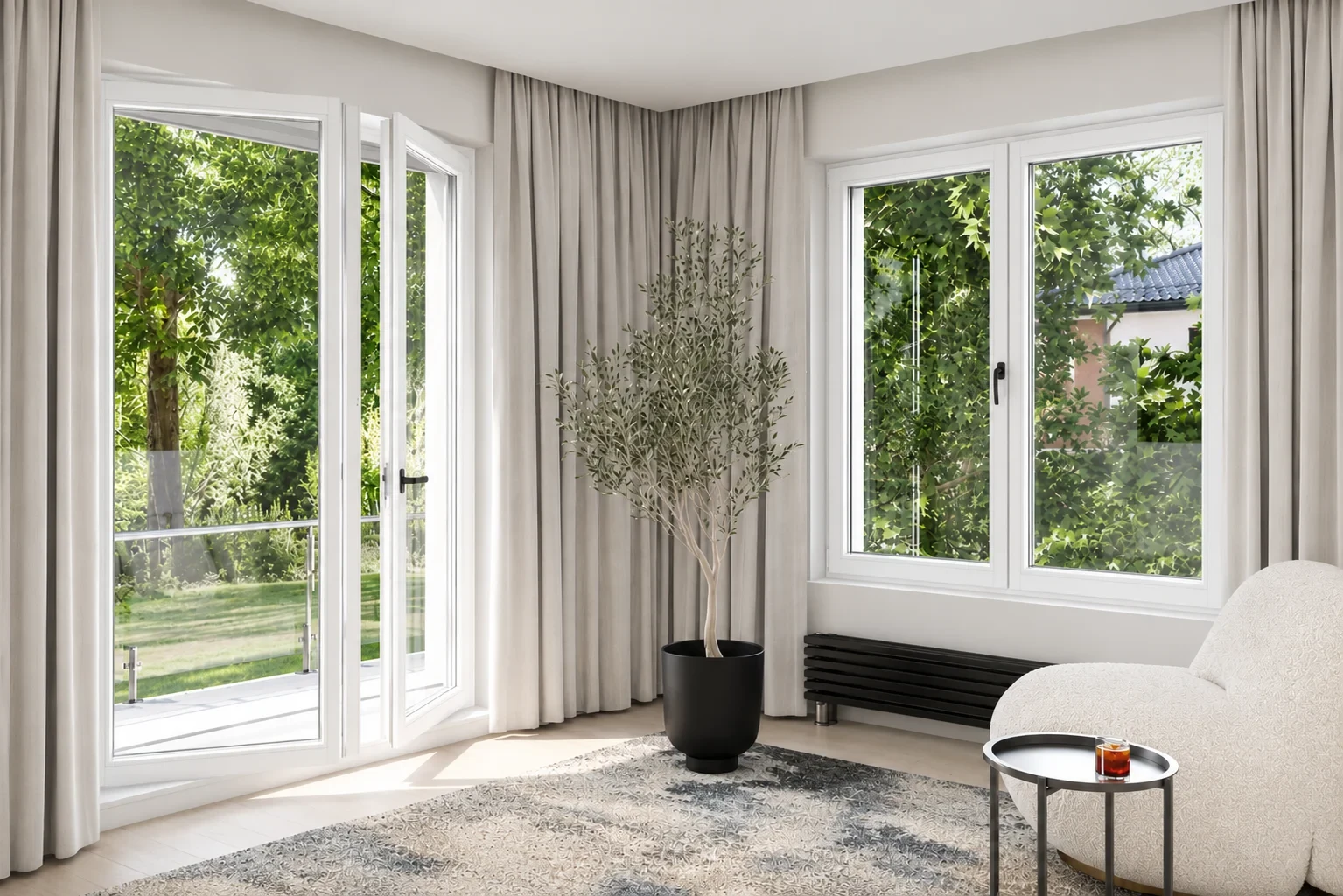 Living moderno con ventana PVC color Blanco