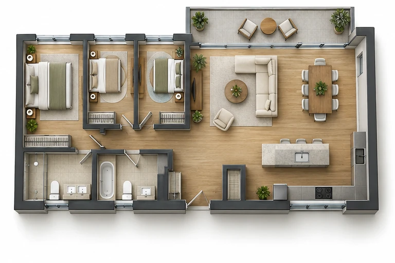 Plano ilustrativo de un departamento premium